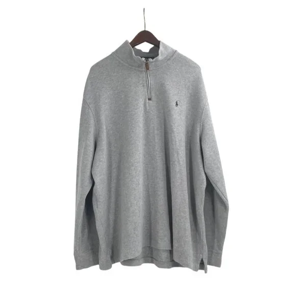 Polo Ralph Lauren Mens XXL Gray Half-Zip Pullover Sweater 100% Cotton Classic - Picture 1 of 7